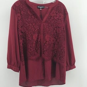 Karl Lagerfeld lace front button down blouse